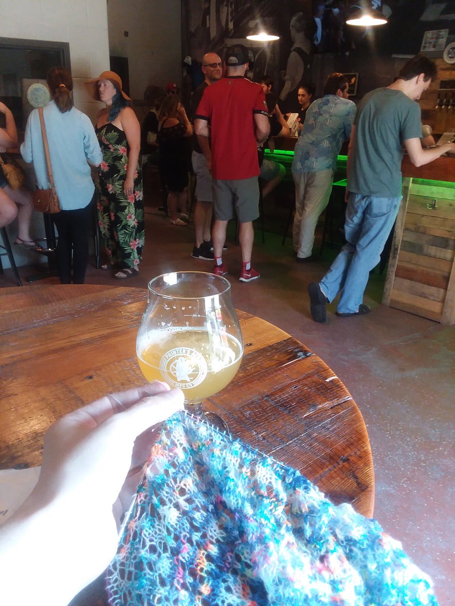 HanStitched1st's tweet photo. Celebrated #worldwideknitinpublicday @Printersbeer today. Was fun. #knitting #guysthatknit #knittinginpublic https://t.co/ptVHS9AUil