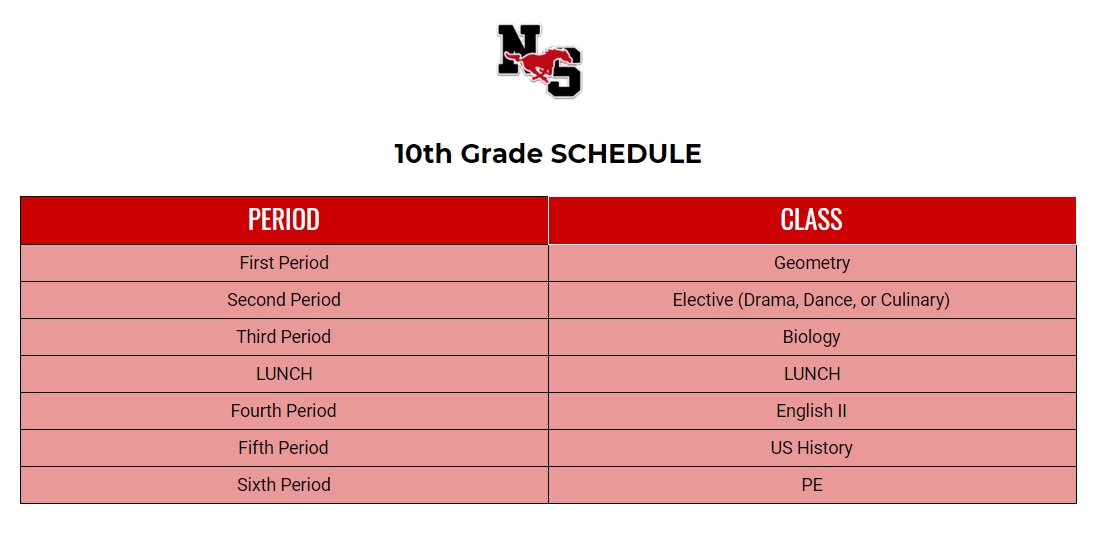 NorthernSprings's tweet photo. Mustangs ! Here is the 9th and 10th grade bell schedule for tomorrow ! https://t.co/mugScTryWr