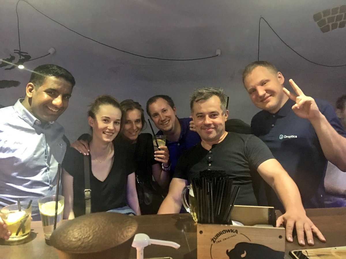 ChandeepKhosa's tweet photo. Happy Polish Drupal people hanging out in beautiful Wroclaw after a successful day of teaching, learning & sharing #dc18pl https://t.co/l0CWpB680a