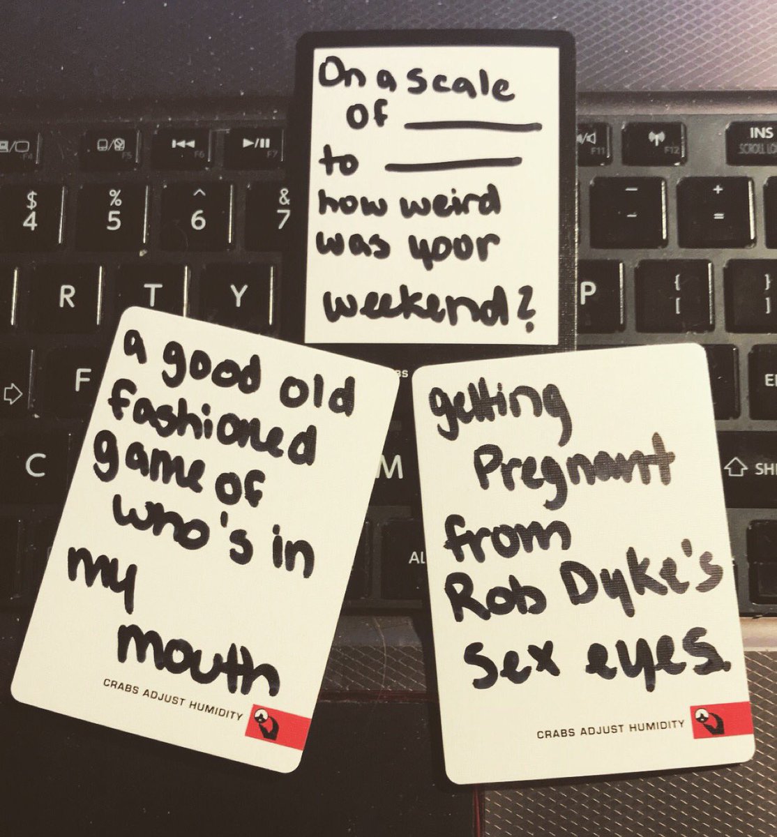 RobDykeThings's tweet photo. This happened while playing #CardsAgainstHumanity last night. #robmob #robdyke #wwyptoti https://t.co/APhkNNAXqN
