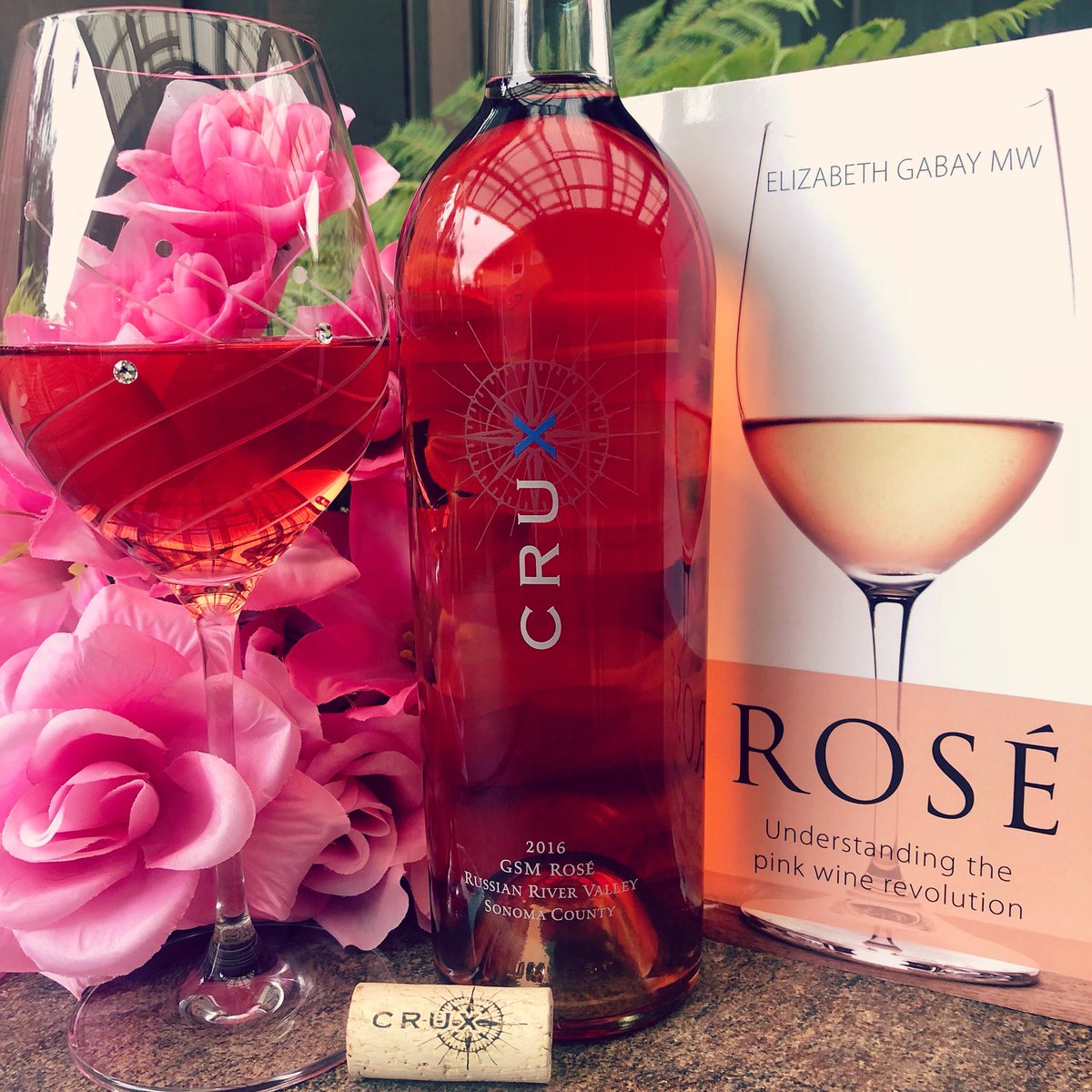 Ending #NationalRoséDay with this gem from <a href="/cruxwinery/">Crux Winery</a> in Sonoma County. Doing my best to finish this “Pink Wine Revolution” by <a href="/LizGabayMW/">Elizabeth Gabay MW 🍷🌹🌿🌍🌈🌎🦋🌏</a> and post a review. This has notes of watermelon, kiwi &amp; rosemary. #rosé #PinkSociety