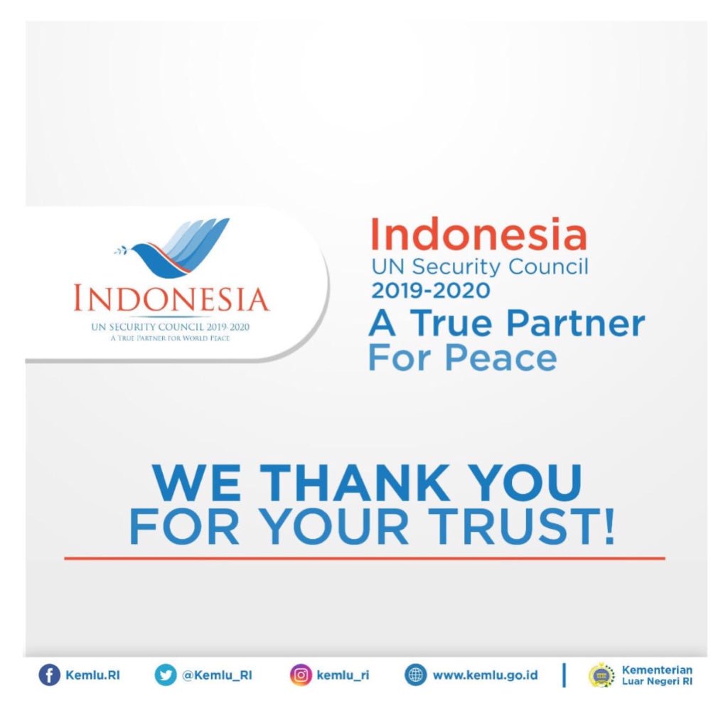 kempanrb's tweet photo. Selamat untuk Indonesia yg telah terpilih menjadi Anggota Dewan Keamanan PBB periode 2019-2020. Sebuah misi mulia yg akan diemban oleh Indonesia dlm rangka ikut melaksanakan ketertiban dunia yang berdasarkan perdamaian abadi dan keadilan sosial #Indonesia4UNSC #ATrueFartner4Peace https://t.co/q0L3h9IuiJ