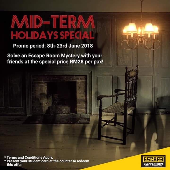 Feeling bored during the Mid-Term Holidays? How about signing up for an Escape Room session with your friends here at Escape Room Berjaya Times Square for JUST RM28 per pax. If you conquer our rooms, who know, you might even conquer the exams😉