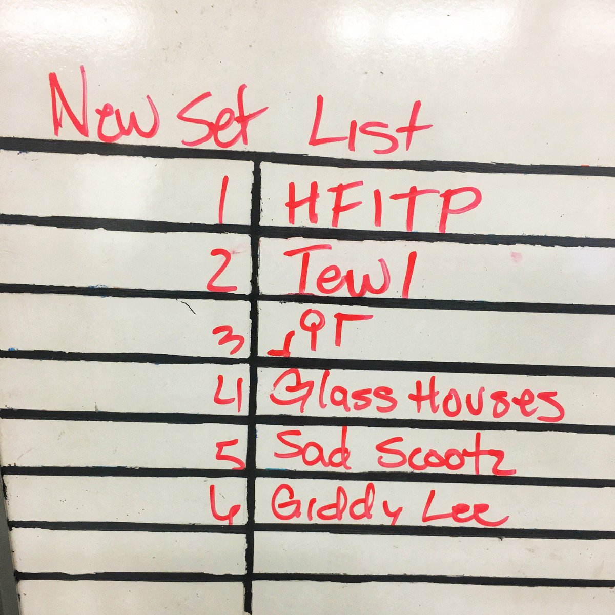 perishlane's tweet photo. Our set list for 6/22 at The Gem is jam-packed with brand new material, complete with (mostly) nonsense demo titles https://t.co/4MhPqOtYba