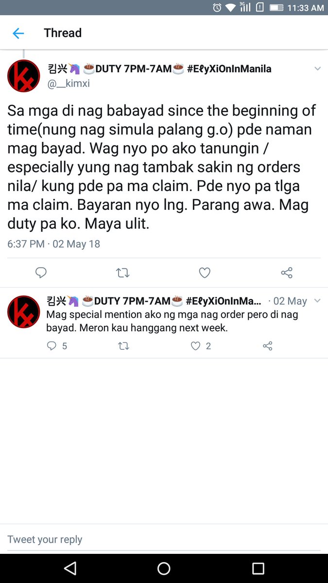 Caparaistan's tweet photo. #kxbaobei
#KXupdates
@__kimxi ako po bayad na bayad na!Hindi ko po kayu maiintindihan Kung bakit Wala man Lang "Ni HA Ni Ho!" Sa order ko po😂pambihira!ngaun Lang talaga ako naka encounter Ng katulad nyo po sa lahat ng naka transaction ko po online 😂nakakaiyak tawa po kayu https://t.co/7Kl2wP8UJE