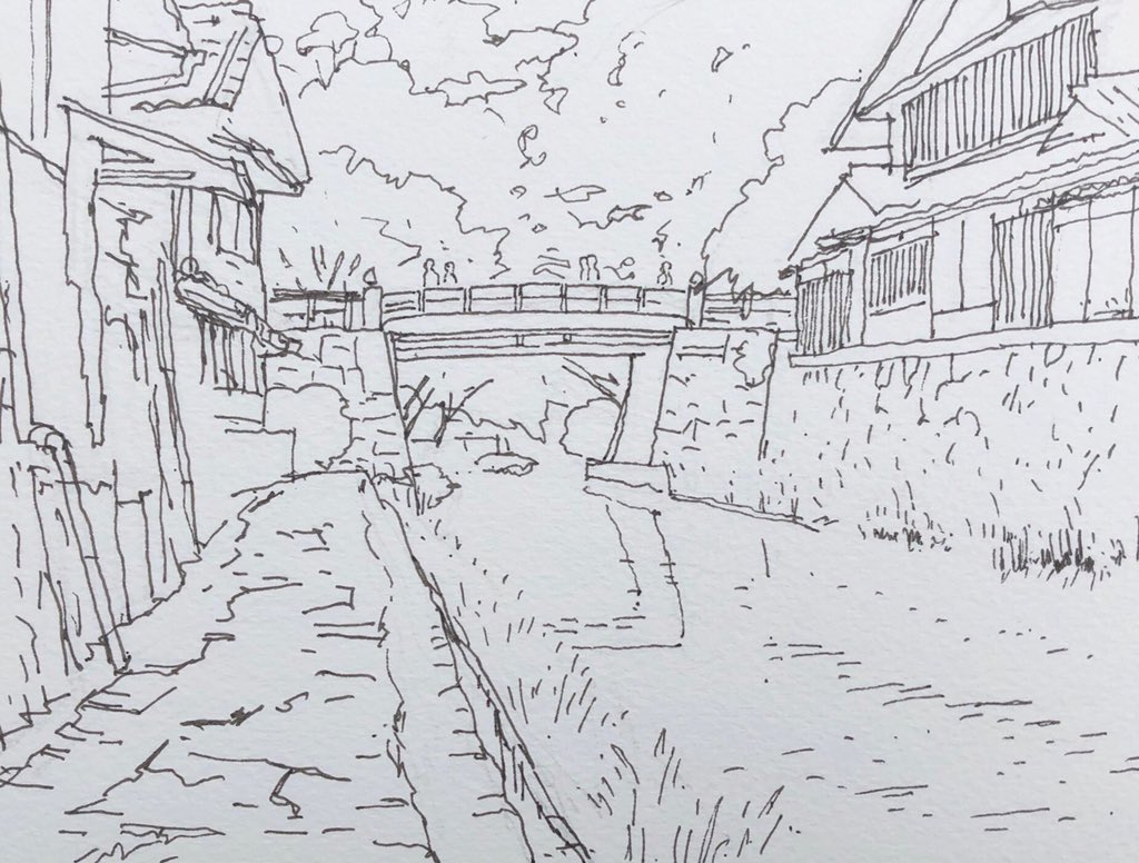 墨彩画　額入り　近江八幡・八幡堀 近江八幡