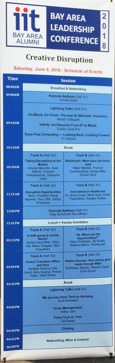 sulabhsood's tweet photo. Great to attend the IIT Bay Area Alumni Conference. 
Awesome discussion on Creative Disruption...end to end horizon - VC funding to Start ups to Enterprises #IIT #IITBayCon https://t.co/ewy4UKxRnR