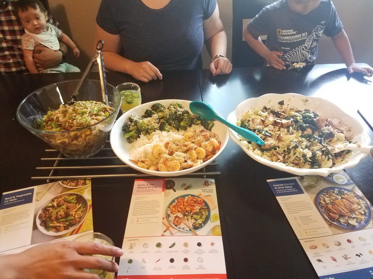 ACEastlick's tweet photo. Had a @blueapron tasting tonight and especially enjoyed @chrissyteigen's garlic and soy glazed shrimp. Excellent with jalapeno and pineapple margaritas. #delicious #notjustthemargaritastalking https://t.co/YqB39ds3v2