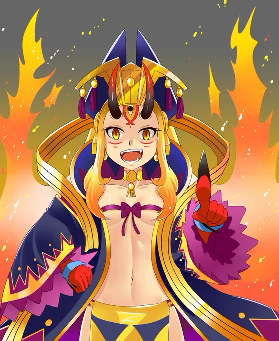 茨木童子x武則天#FGO #FateGO #FGOでマイルームランダム設定にして一番目に来た鯖に二番目に来た鯖の服を着せた絵を描く 