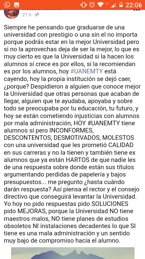 fernand92212938's tweet photo. @Jo_Verastegui soy alumno de plantel monterrey hace tiempo de hablar con rectoria para mostrar nuestras inconformidades lo presente aqui demuestra que no solo somos unos cuantos los que le pedimos ayuda sino todo el plantel por las injusticias que en este hay #NoToleraremosMas https://t.co/iOtNmfQQkc