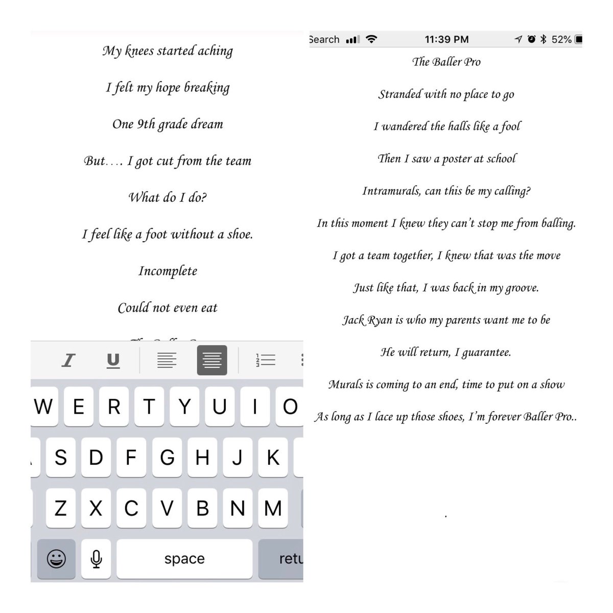 A Poem written by <a href="/hunter_flannery/">Hunter Flannery</a> about my nickname for an English assignment. “Baller Pro” is signing off #lastdayconfession? #nomoreBPRO