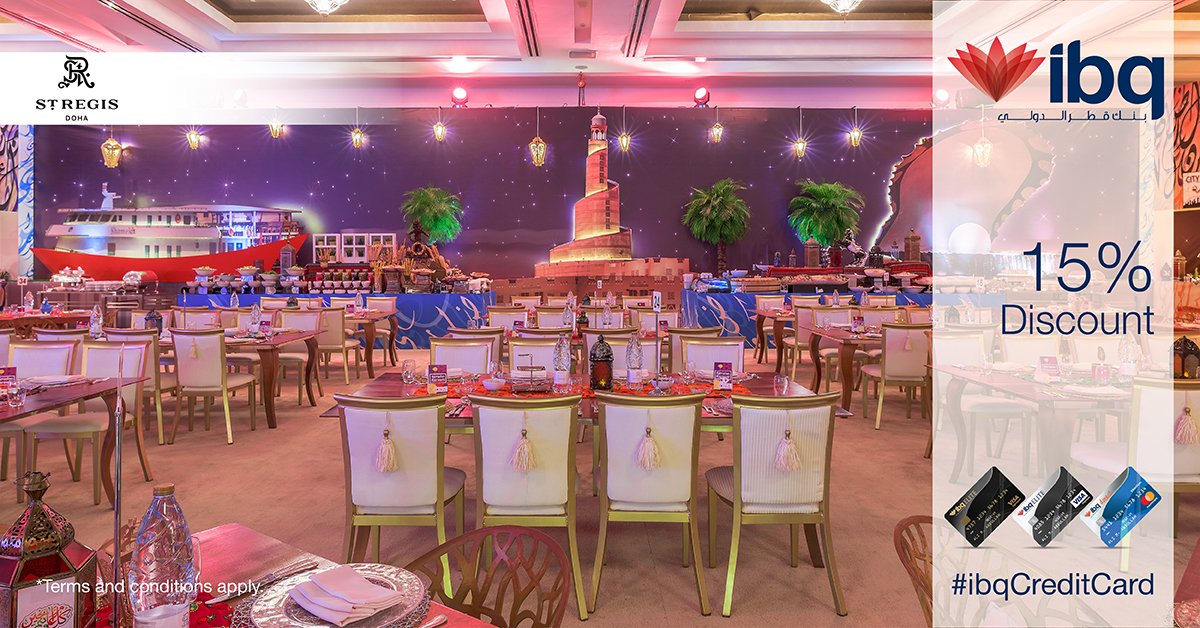 Use your ibq credit card and get 15% discount on Iftar and Suhoor at the Corniche tent, The St. Regis Doha
#ibq #ibqCreditCard #ramadan2018 🌙
#StRegisDoha