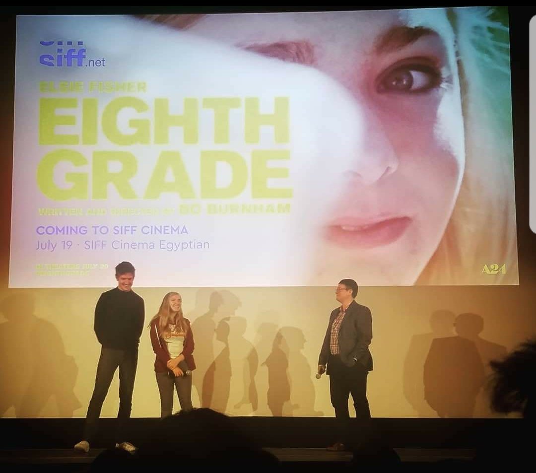 laceyleavitt's tweet photo. Been a long time since a film made me laugh, cry, relate, and emote this much. The wri/dir by @boburnham and performances by the luminous @ElsieKFisher and the always amazing Josh Hamilton were pitch perfect. Run don't walk to see @eighthgrademov (Photo by @thecinechick) #SIFF https://t.co/GAcxVbTb4e