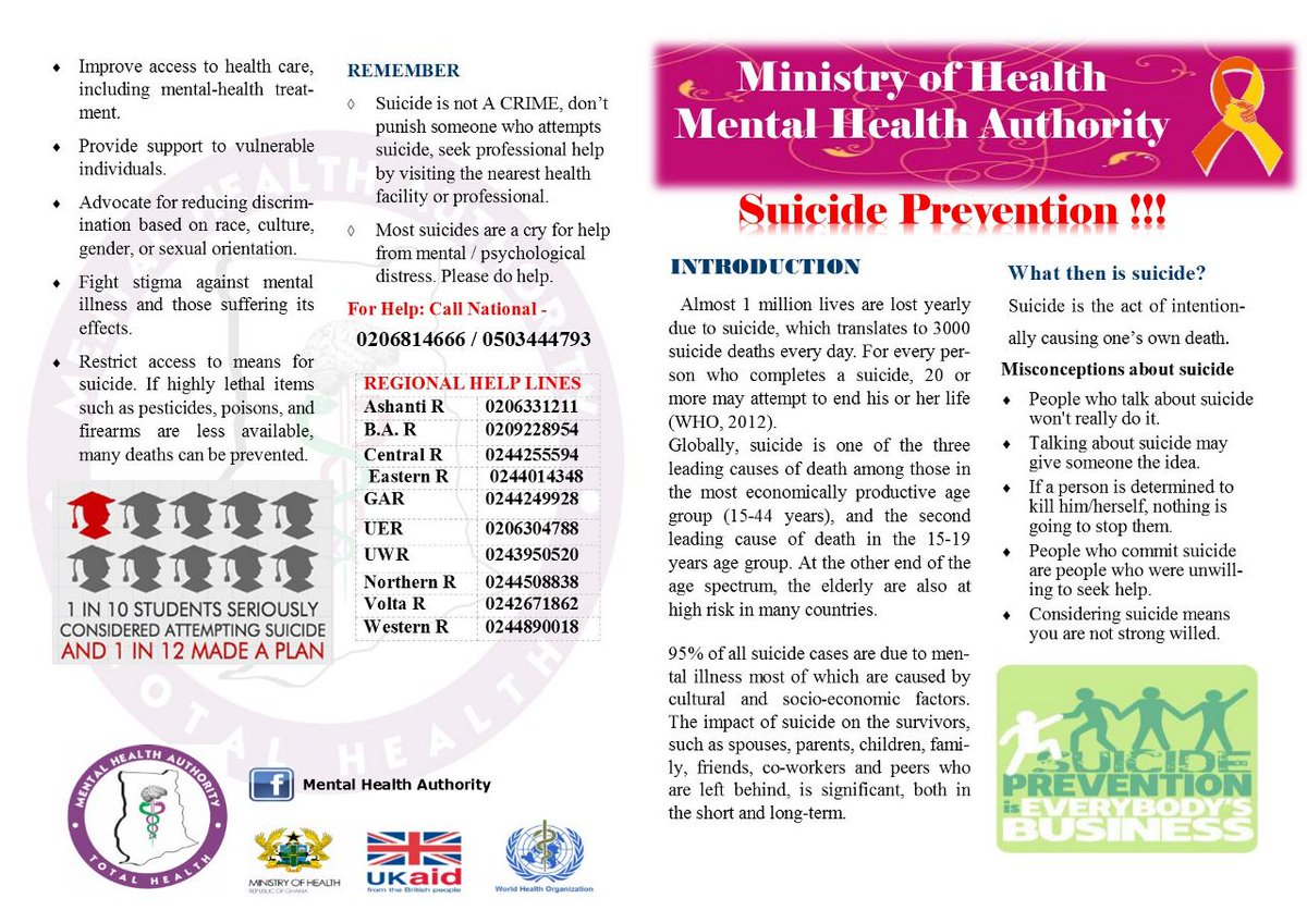 teampsychgh's tweet image. In Ghana, or any country in which suicide is unfortunately still illegal, do NOT involve the police unless you or anyone else in at immediate risk of harm which cannot be safely addressed by any other means.
#spreadtheword #teampsychgh

Please find Gh suicide hotlines attached: