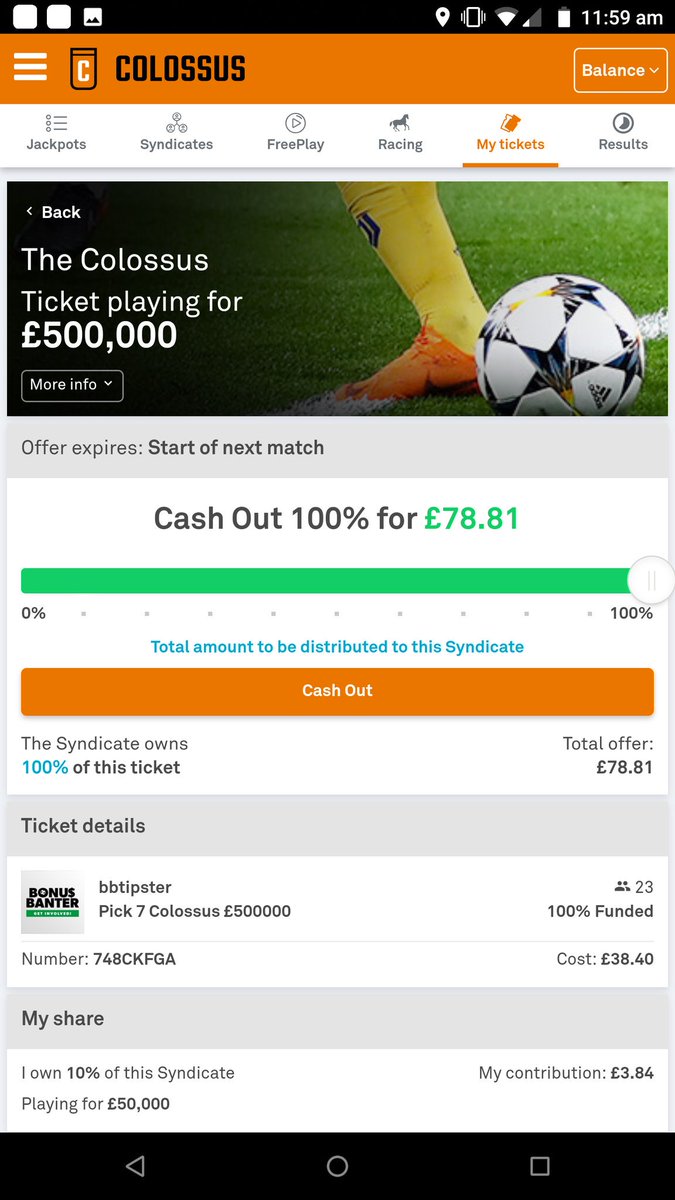 Bonusbanter's tweet image. We go 2/2 on the Colossus pick 7. Just 5 results away from £500,000 !! Not quite at a cashout stage yet but hopefully results go our way in 5pm games &amp;amp; we can secure profit.

#BeColossus