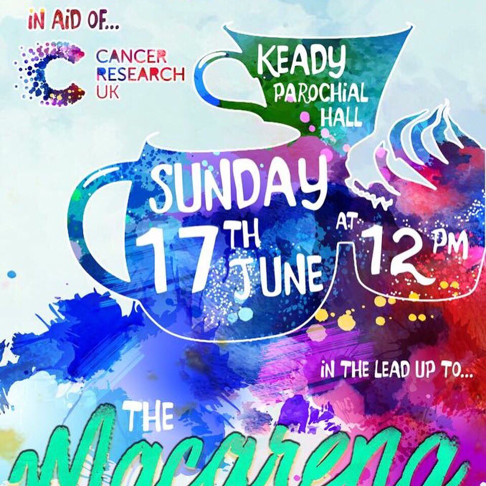Brenda919's tweet photo. Afternoon Tea☕️🎂🍰 in the Parochial Hall Keady next Saturday 17th June!! All in the lead up to the Macarena! #macarena #cancerresearch https://t.co/m2PNwG1ZxL
