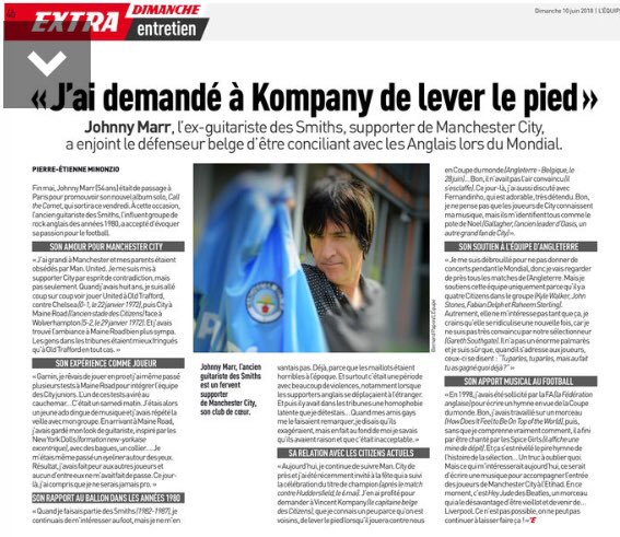 2m12's tweet photo. Johnny Marr dans la Presse ce dimanche... Et oú ? Dans @lequipe ! #footetmusique @Peminonzio https://t.co/iFIBjHQKj1