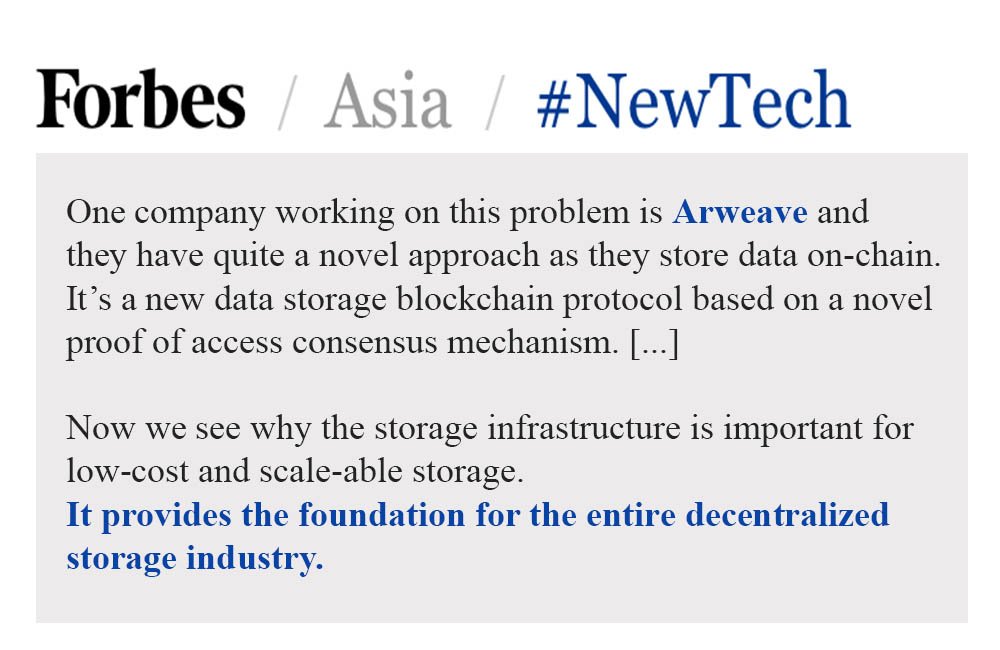 MarcinPress's tweet photo. Great article on @Forbes.com about #blockchain - the future of data storage and @ArweaveTeam ambition to become the foundation for the entire decentralized storage industry. Link to the full article here: https://t.co/jASUxWVExI

$AR @indiaraybould https://t.co/6TRvT1L1mU