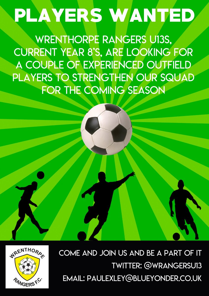 WRangersu13's tweet photo. Come join @WrenthorpeFC U13's in the @GarforthJFL https://t.co/SEQTSkIzhm