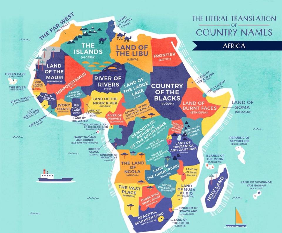 Un mapa con las traducciones literales de los nombres de países africanos, vía <a href="/OmerFreixa/">Omer Freixa</a>