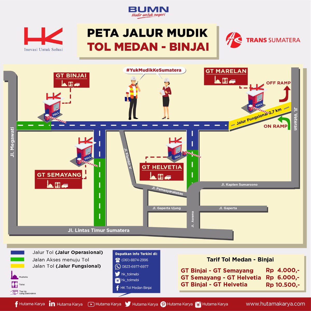 Hallo #SobatBUMN arus mudik Idul Fitri 1439H, PT Hutama Karya (Persero) menjamin kesiapan Jalan Tol Trans Sumatera yang akan dilalui oleh pemudik, termasuk ruas tol Medan - Binjai di Sumatera Utara.