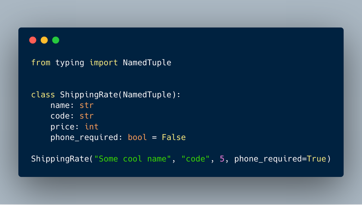 josefrousek's tweet image. 🔥 #pythontip Just learned about pretty cool way I can write namedtuple with default value in #python 3.6.1