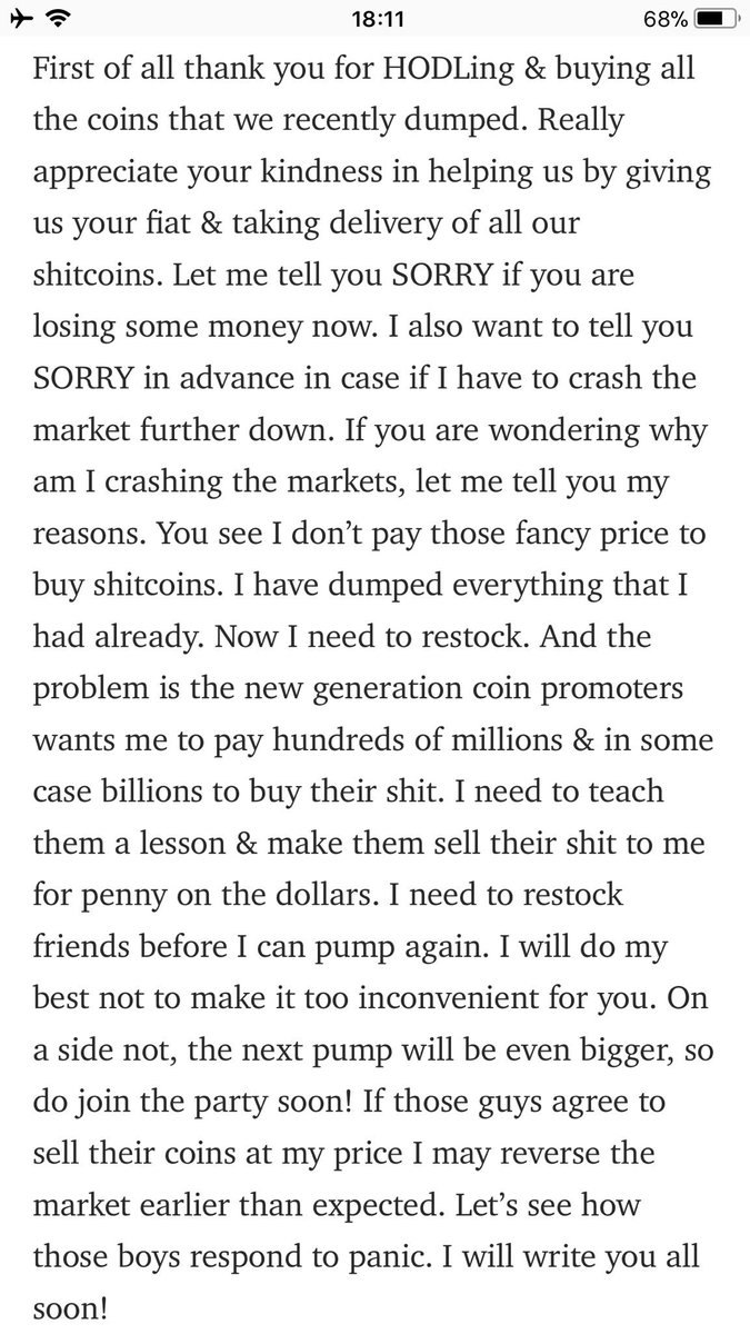 tradingroomapp's tweet image. Received a litter from BIG Whale 🐳 

It’s addressed to the retail investors

You must read, like &amp;amp; retweet if you want him to reverse Markets sooner 😋😛😜😝😎