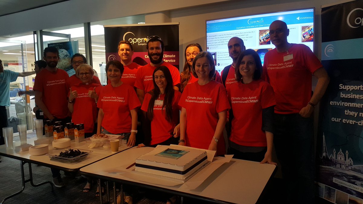 CopernicusECMWF's tweet photo. Thank you so much for your hard work organising this excellent #OpenDataHack2018 @ECMWF And the well deserved cake for all the participants and #ClimateData agents. We've made it! https://t.co/25d6wKzOd2