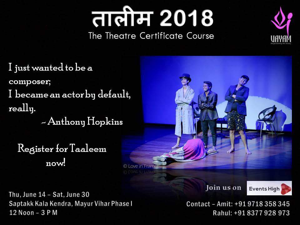 WeAreVayam's tweet photo. Register for #taaleem2018

Join us now:

Events High: https://t.co/GNHJvpSR4Z
or BookMyShow: https://t.co/QbeLIrGknd

Thu, June 14 - Sat, June 30
12 Noon - 3 PM
Saptakk Kala Kendra, Mayur Vihar Phase 1
 
#likeforfolow #theatre #artist #workshop #course #taaleemagain https://t.co/2kZEEbV5iU