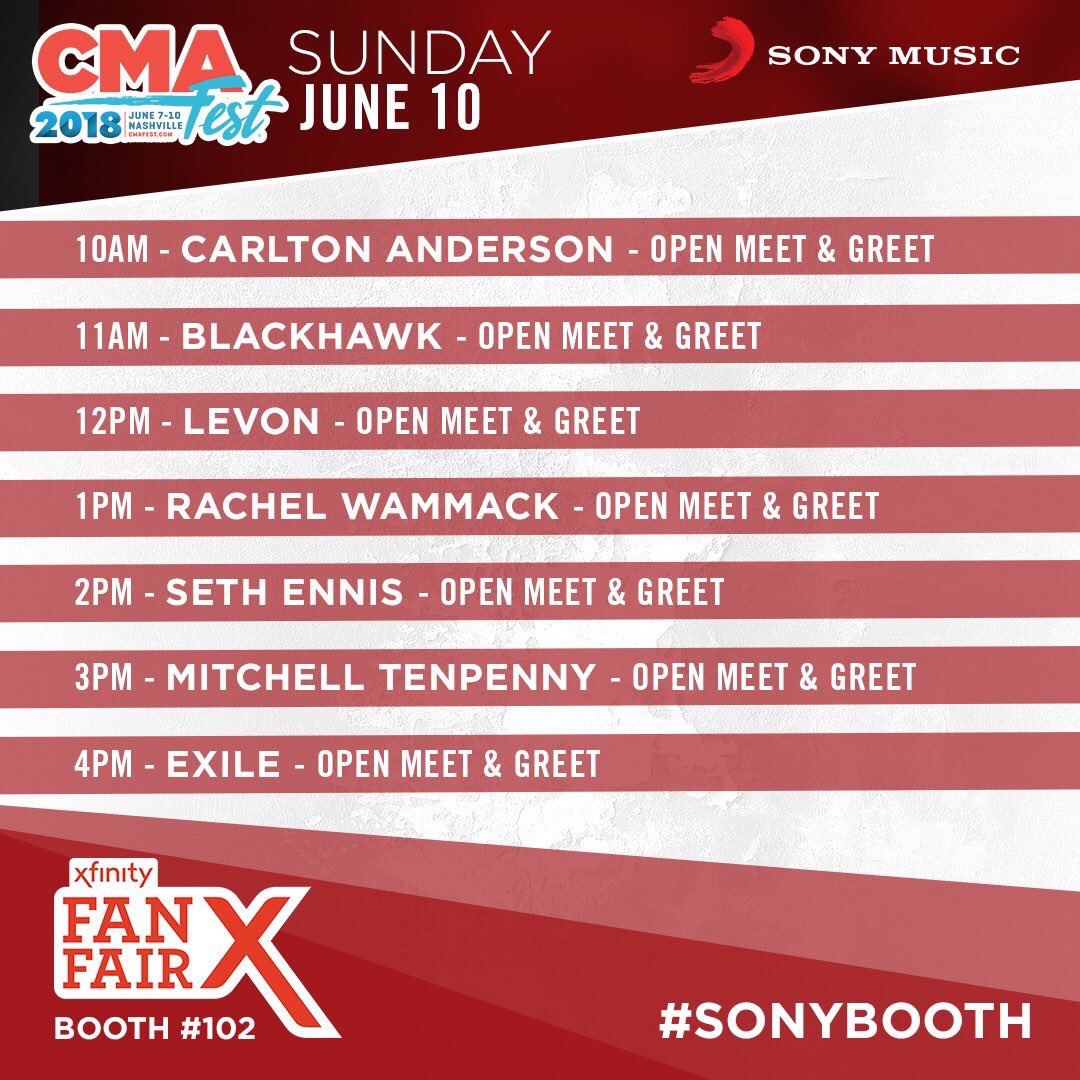 TheWomenCountry's tweet photo. Wrap up this yearโs #CMAFest and stop by the #SonyBooth to meet @RachelWammack #SethEnnis plus @M10Penny and more! https://t.co/gWzDFs6y22