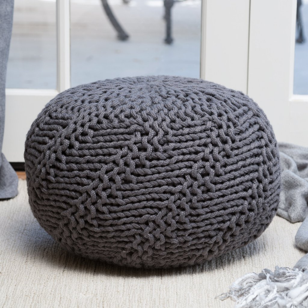 mysofacreation's tweet image. This pouf’s dark variant draws attention to any arrangement with its cool monochromatic color and dramatic style of stitching. An surface tone encourages versatile household placement, while interwoven surface strands exhibit an intricate hand knit design. #pouf #sofacreations