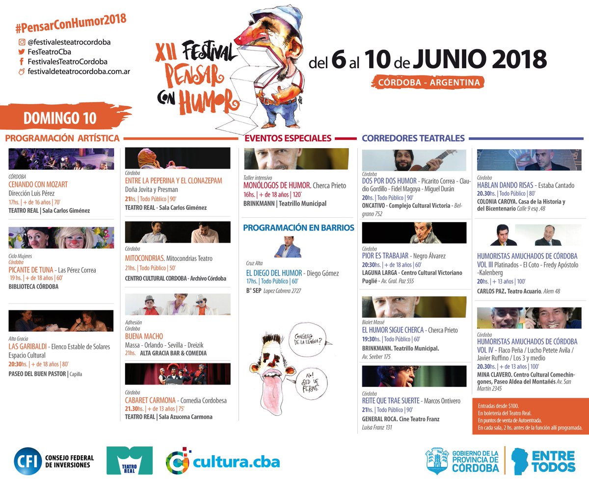 FesTeatroCba's tweet photo. #PensarConHumor2018 ULTIMA JORNADA!!! Mira la grilla del día domingo. @raulsansica @AgCbaCultura https://t.co/Bphf95Adcz