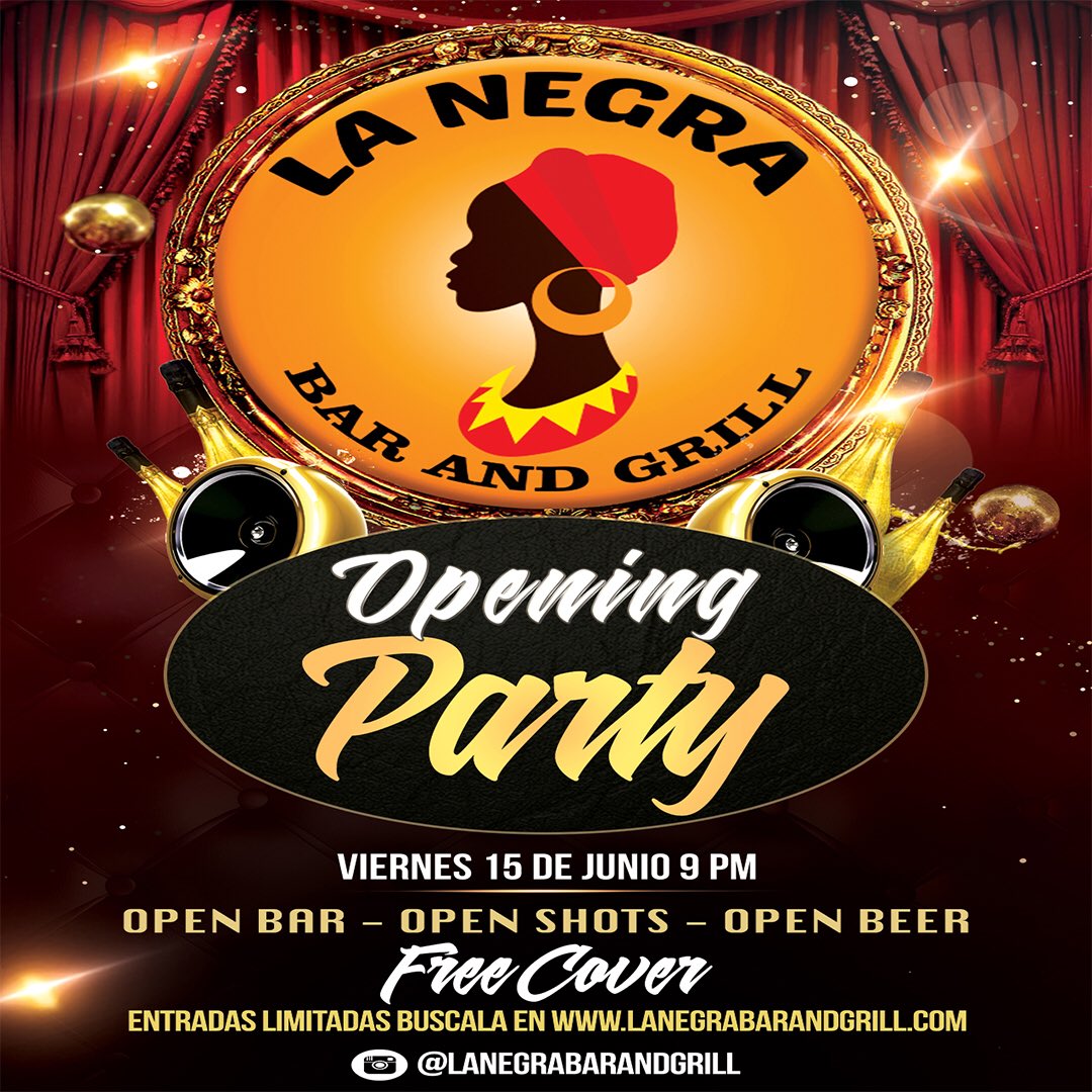 Opening Party con #OpenBeer #OpenShots #OpenBar y muchas sorpresas más que estarán revelando a lo largo de esta semana! En @lanegrabarandgrill entrada totalmente gratis pases reservados válidos para dos personas sepáralos ya desde lanegrabarandgrill.com son limitados !!!