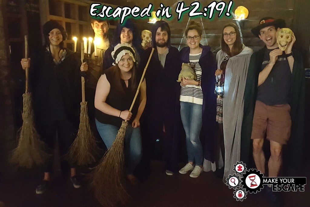 escaped with over 17 minutes to spare, making them our fastest team of the week! Congratulations guys! With excellent teamwork, communication and logic they stormed through all of the puzzles Spellbound had to offer.
We loved having you, hope you enjoyed yourselves!