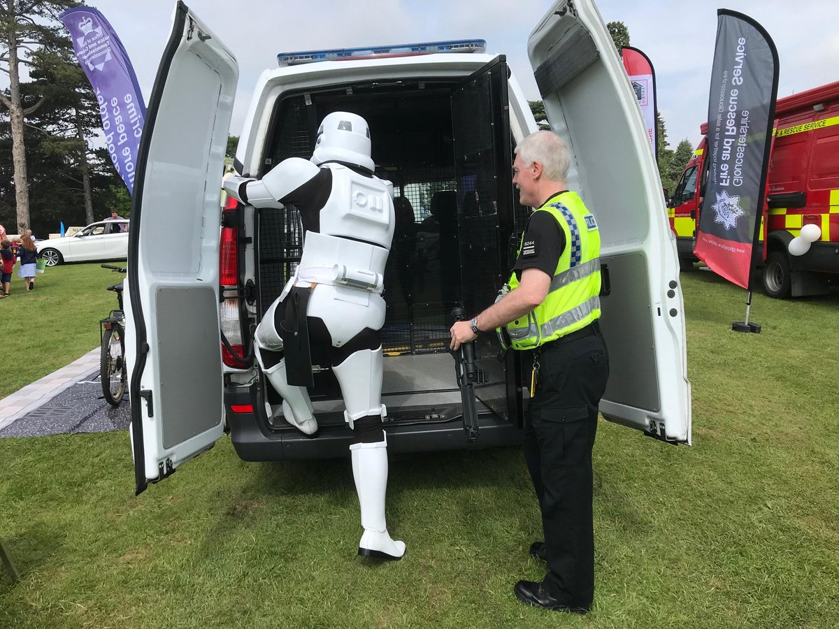 Glos_Police's tweet photo. Storm Tropper taken off the streets by Gloucestershire Special Constabulary. 
He was arrested at Gloucestershire Motor Show at Highnam Court 😄. #neighbourhoodpolicing https://t.co/2yxhN7RXJG