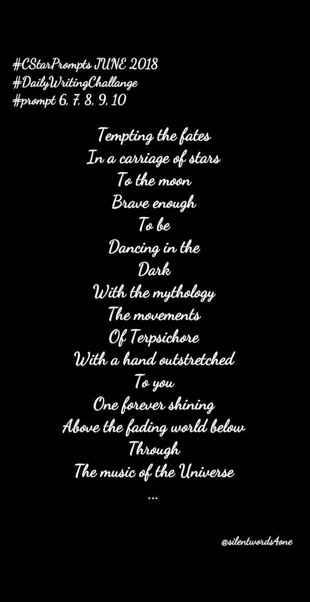 silentwords4one's tweet photo. #CStarPrompts JUNE 2018 #DailyWritingChallange
#prompt 6, 7, 8, 9, 10 https://t.co/szoWAZnPhr
