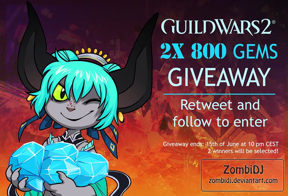 DarkTwinTeeko's tweet photo. #WelcomeToGW2 !! We are so happy to see so many new players in #GuildWars2 And to celebrate I'm doing a 💎2x 800 gems giveaway, sponsored by @ArenaNet 💎 #GW2 

⭐️Follow and RT to join⭐️
The winners will be chosen 15th of June 10 pm CEST (15/06/2018) https://t.co/Q4DhC2aa8v