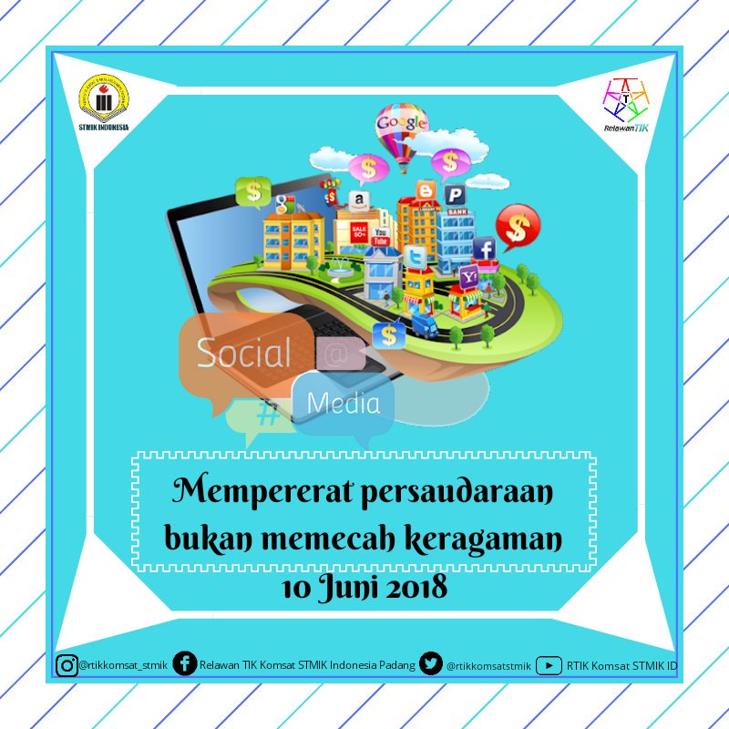 rtikkomsatstmik's tweet photo. Media sosial itu mempererat persaudaraan bukan memecah keragaman.

~Selamat Hari Media Sosial~

#HariMediaSosial 
#salamrelawan
#salamteknologi
#rtik
#banggamenjadirelawantik https://t.co/mii8eYsBco