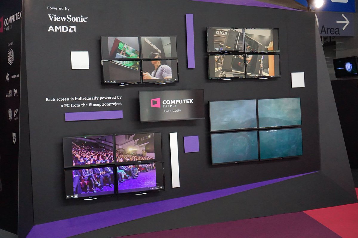 VSGamingUSA's tweet photo. Come check out the Cooler Master 100K PC monitor wall POWERED by VIEWSONIC! #ViewSonic #CoolerMaster #2018Computex #Gaming https://t.co/6CgoTdTzGV