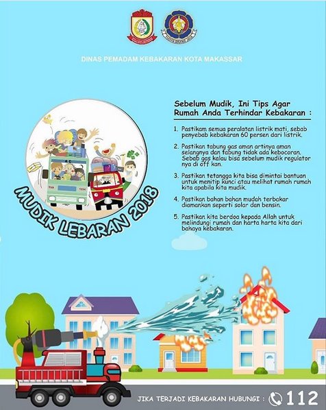 DiskominfoMKS's tweet image. Sebelum mudik, perhatikan dulu tips2 berikut agar rumah terhindar dr kebakaran.. #tipsmudik #mudik2018 #112