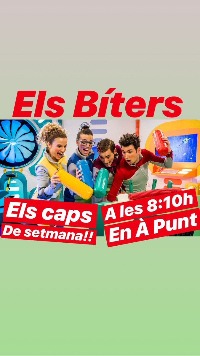 adrianromerovlc's tweet photo. Vos esperem els caps de setmana en À Punt!!!! #ElsBíters #elsbíters @apunt_media #AlbenaProduccions #HomoVidensProduccions #elsbítersmolen #elsbítersvosesperem https://t.co/vqdjEMPaEK