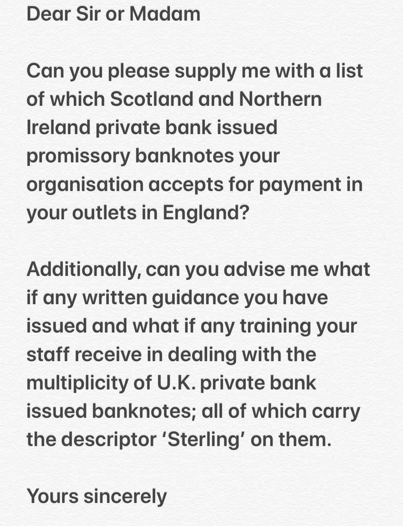 BelfastBooks's tweet photo. Anyone like to suggest amendments to our proposed awfully ‘official’ email to go out to large U.K. retailers tomorrow by email? #banknoteban https://t.co/TrFZNZb1Pt