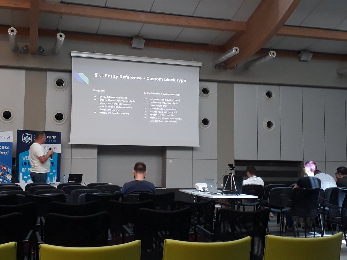 Omauha's tweet photo. #dc18pl Paragraphs on #drupal by Michał Borek. #drupalcamp https://t.co/nKmRZosQlW