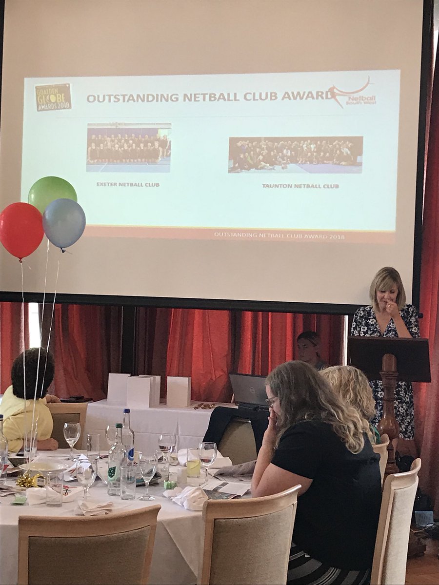 NetballSW's tweet photo. Time for Outstanding Club of the Year Award....

@exeternetball and @TauntonNetball  both up for this award this year...this was a tough one for the panel!!!

#SWGG2018 https://t.co/BUks7JeVPV