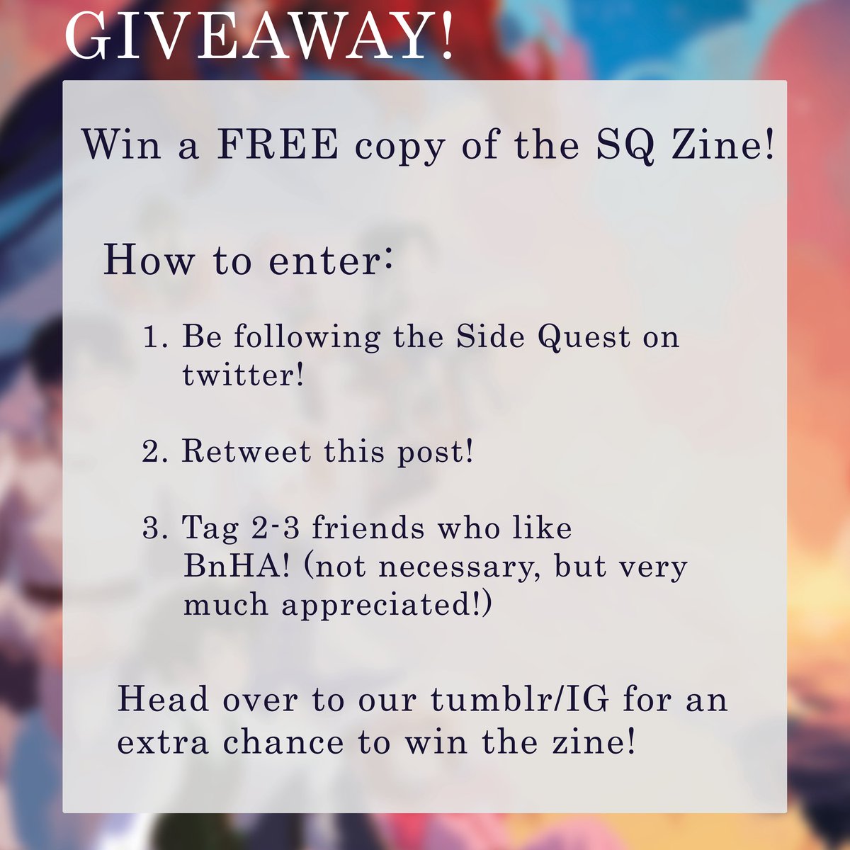 [RT💞] PREORDERS ARE NOW LIVE!!
❗ bnhasidequestzine.bigcartel.com ❗

RT this to enter a giveaway! Win a physical copy of the zine for FREE!! 👀

Head over to our tumblr and instagram (instagram.com/bnhasidequest) for more info and chances to win!