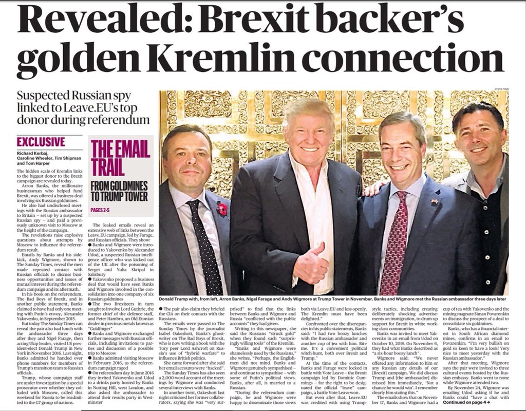 @BrexitUKReality Every piece of ‘data’ to support Brexit was lies & propaganda. 

How are @HouseofCommons going to Handle it ? Suspend A50 , and fully investigate brexit or carry on ? 

If the latter , they’re not implementing the will of the people but the Kremlin’s? 

#BrexitMeansTreason
