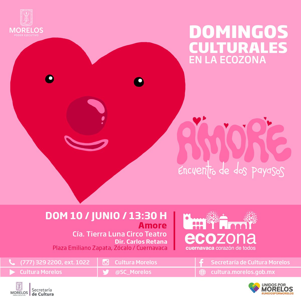 Ven y disfruta la puesta en escena: "Amore, encuentro de dos payasos", en la <a href="/EcozonaCuerna/">Centro Histórico</a>. Cía. Tierra luna circo teatro / Dir. Carlos Retana. Hoy, a las 13:30 hrs., con entrada gratuita. ¡No faltes! #Cuernavaca #Morelos