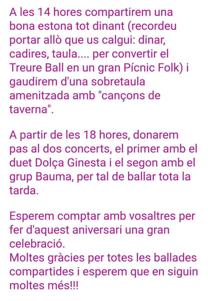 CultPopularTRS's tweet photo. Ei, encara sou a temps d'arribar-vos al marc incomparable del Parc de Sant Jordi de #Terrassa, a l'era de la fascinant i màgica #MasiaFreixa, per celebrar 30 anys de TREURE BALL, compartint una bona estona de danses d'arreu del món en millor companyia.
Per molts anys #TreureBall! https://t.co/pEcdgVD21c