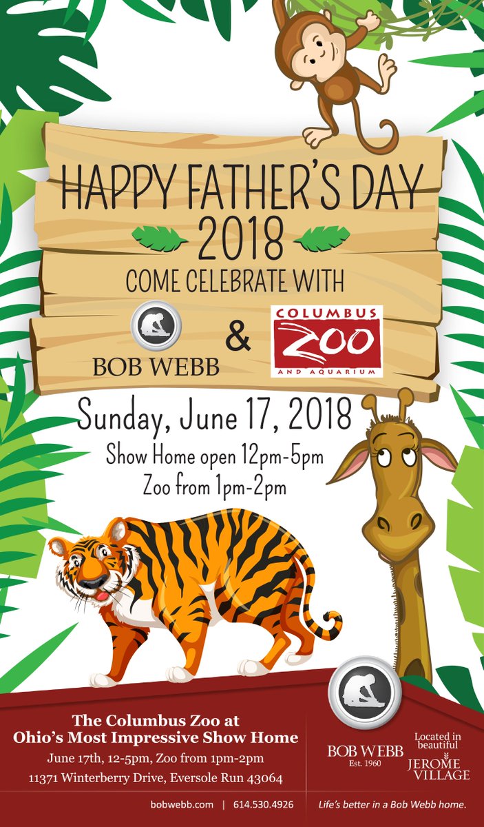 bobwebbhome's tweet photo. Celebrate your dad with Bob Webb &amp; animals from the @ColumbusZoo!  Visit Bob Webb's Show Home in @JeromeVillage on June 17, 12-5p, &amp; see the cool animals 1-2p!  We'll have a special gift for fathers who visit any of our model homes, too! 
 #BobWebbHomes #ColumbusZoo #FathersDay https://t.co/mwCosoh2sv