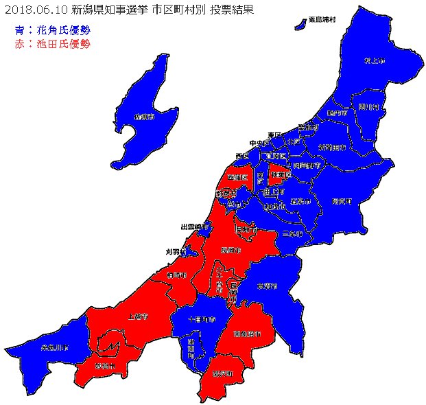 Nisenkyu Pa Twitter 新潟県知事選 市区町村別の投票結果をペイントで雑に作成 地元も周辺も赤いわ 投票結果参照 新潟県知事選 Nhk選挙情報 開票速報 T Co B8tftzsg21 白地図 新潟県 市区町村 の白地図のイラスト素材 T Co Vo8jztyltj